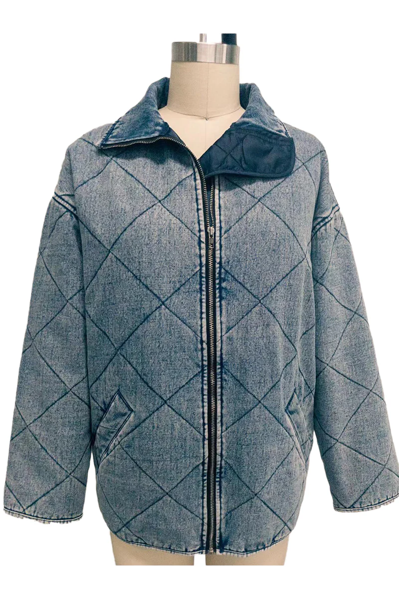 Denise | Casual solid color outerwear with distressed zipper and turn-down collar - Image 10