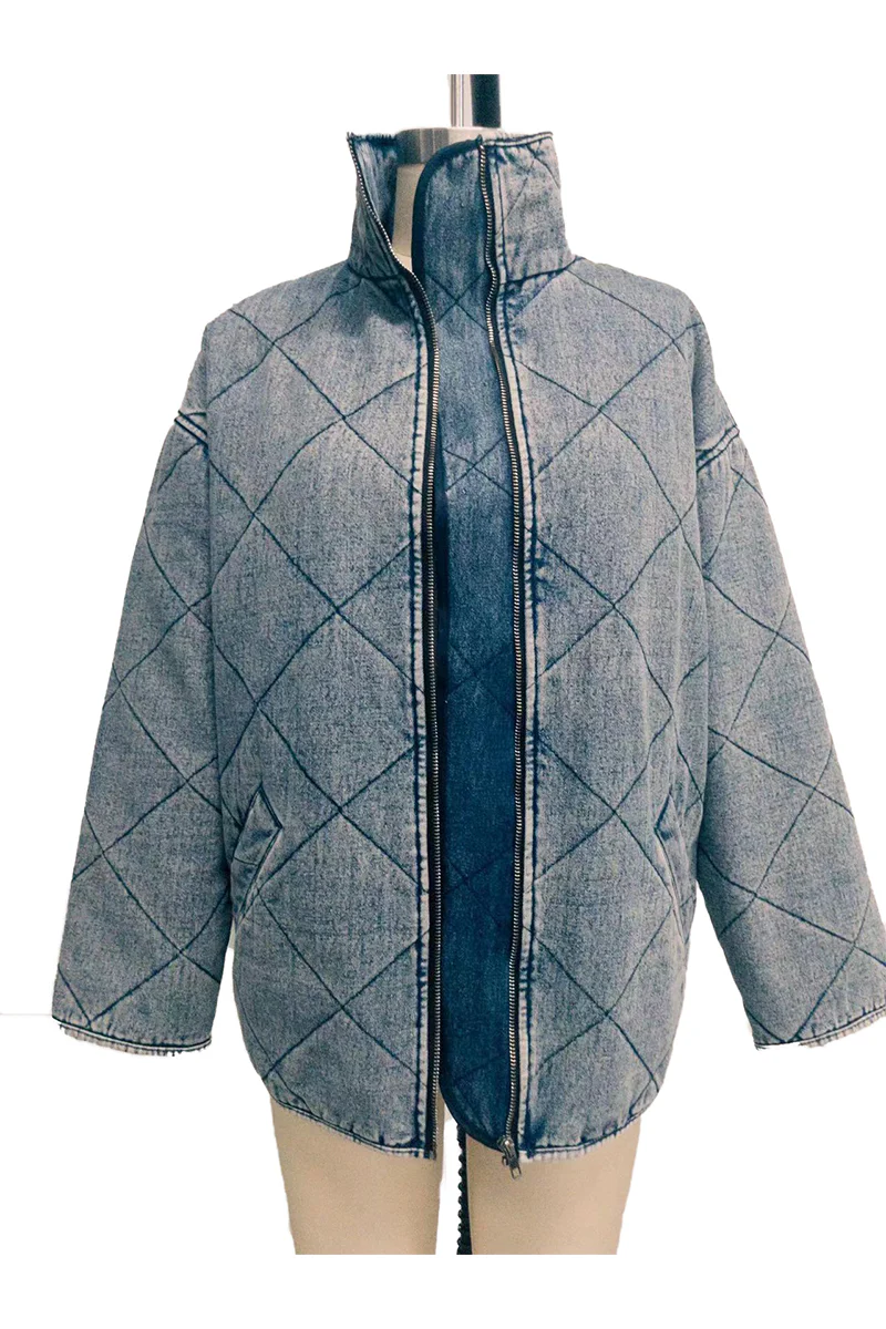Denise | Casual solid color outerwear with distressed zipper and turn-down collar - Image 11