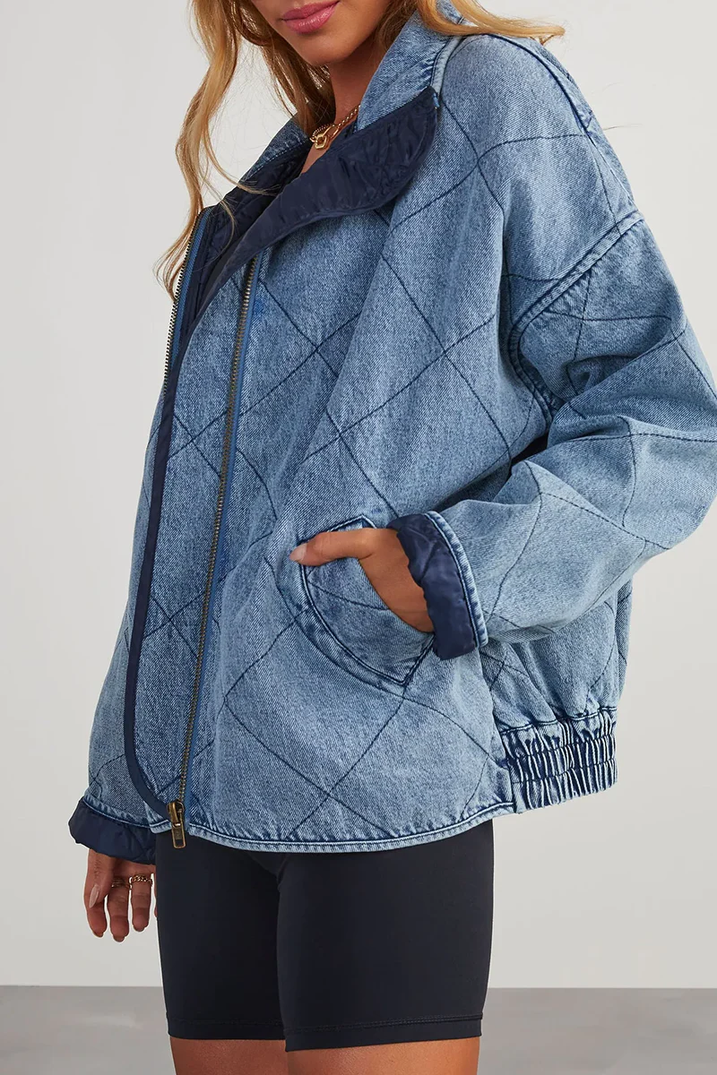 Denise | Casual solid color outerwear with distressed zipper and turn-down collar - Image 4