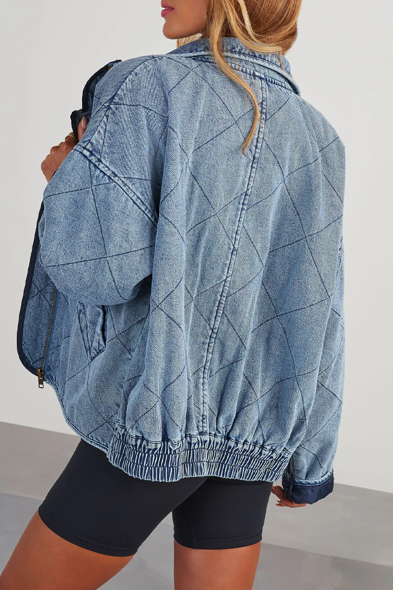 Denise | Casual solid color outerwear with distressed zipper and turn-down collar - Image 5