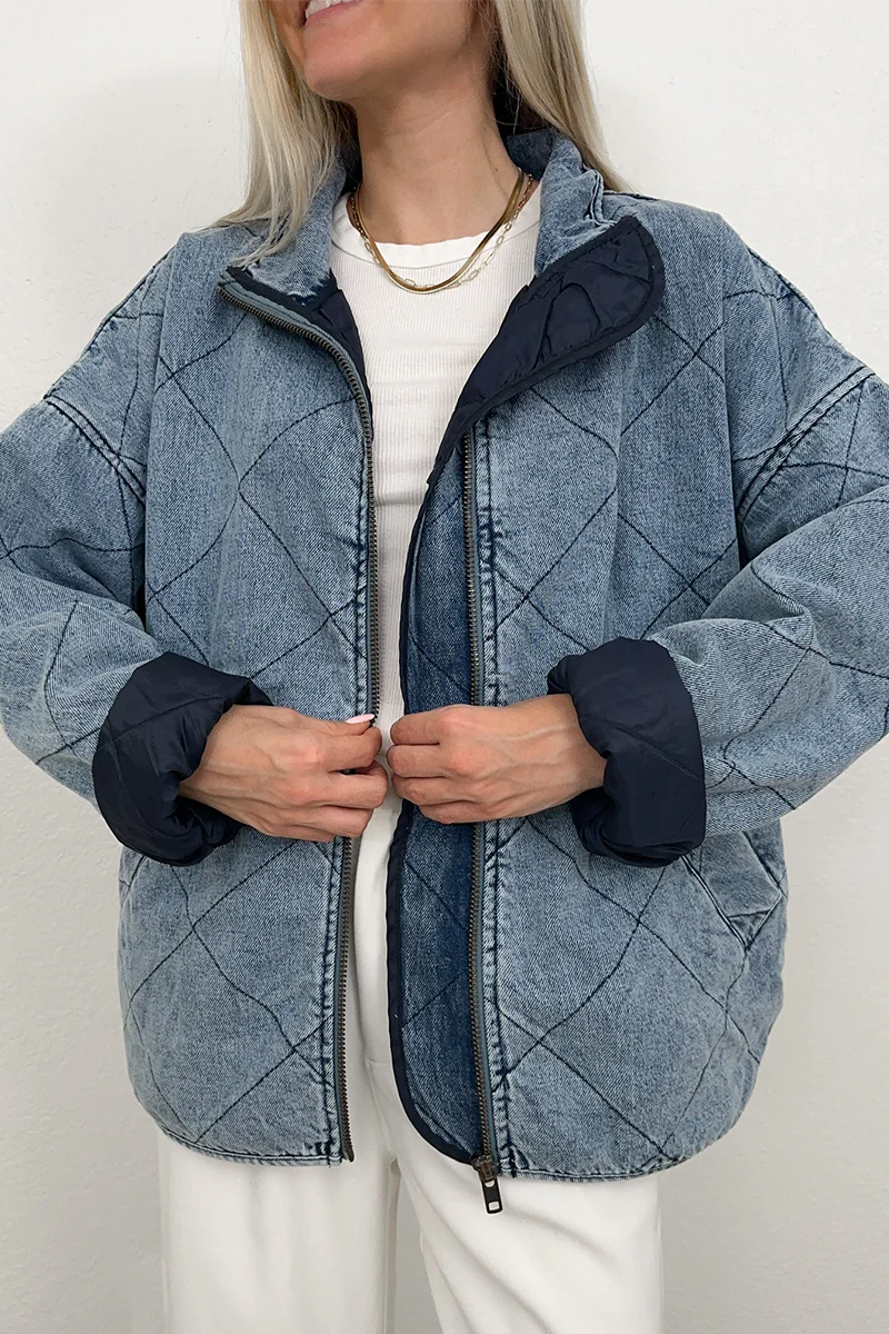 Denise | Casual solid color outerwear with distressed zipper and turn-down collar - Image 7