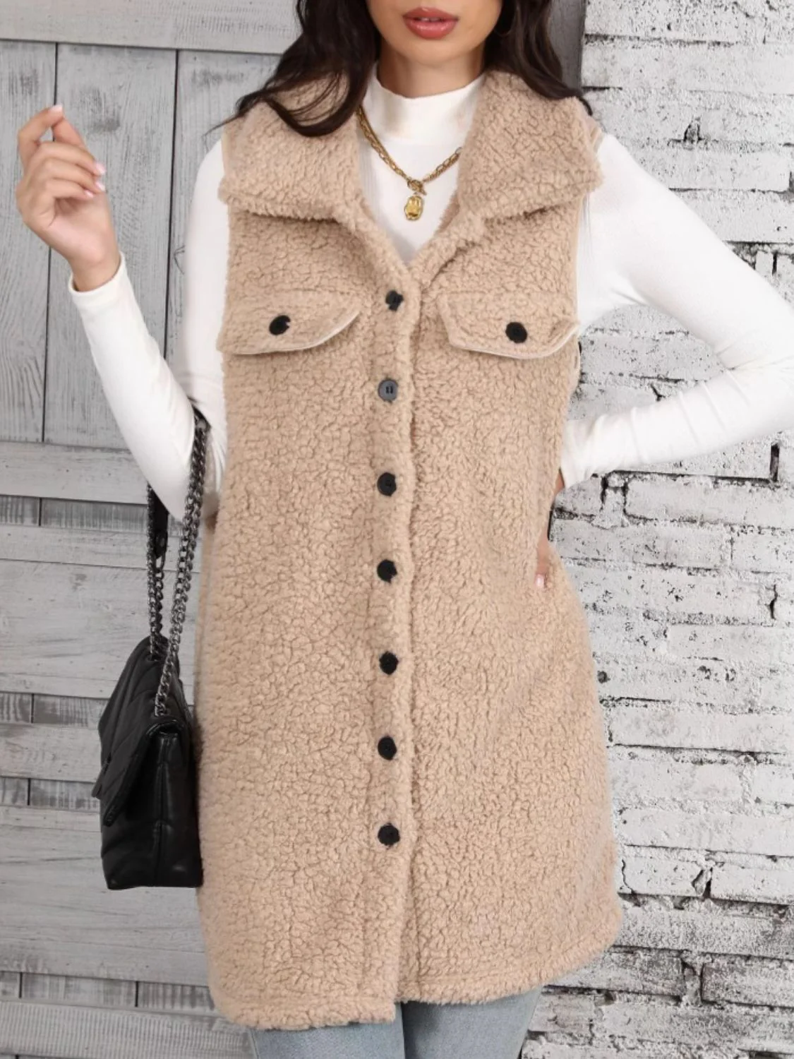 Diana | Buttoned teddy vest coat - Image 4