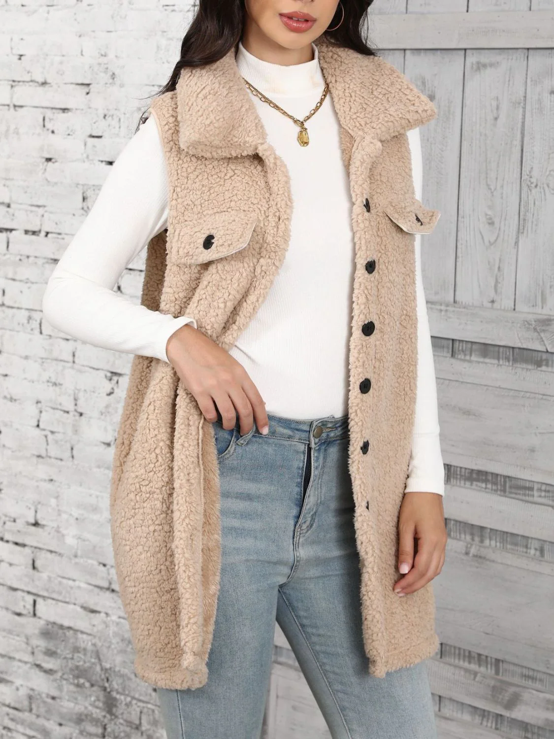 Diana | Buttoned teddy vest coat - Image 5