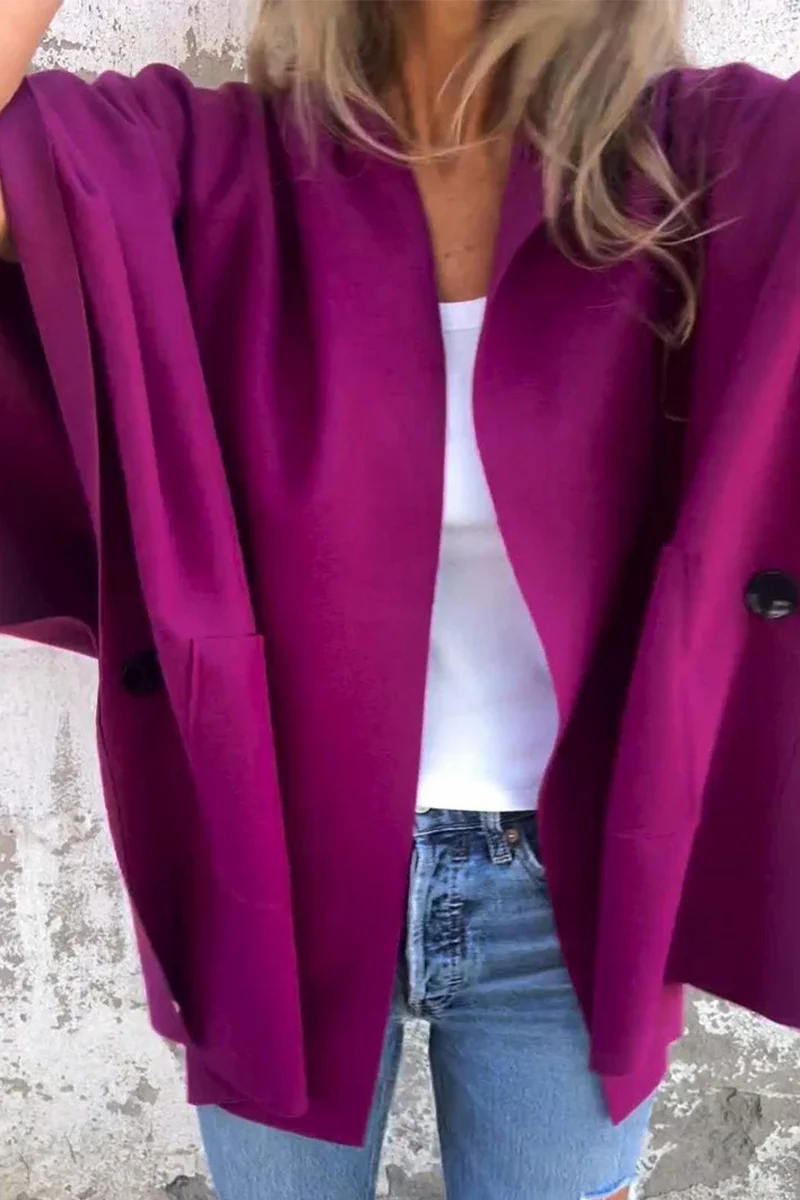 Diana | Casual solid color outerwear with pocket turn-down collar - Image 2