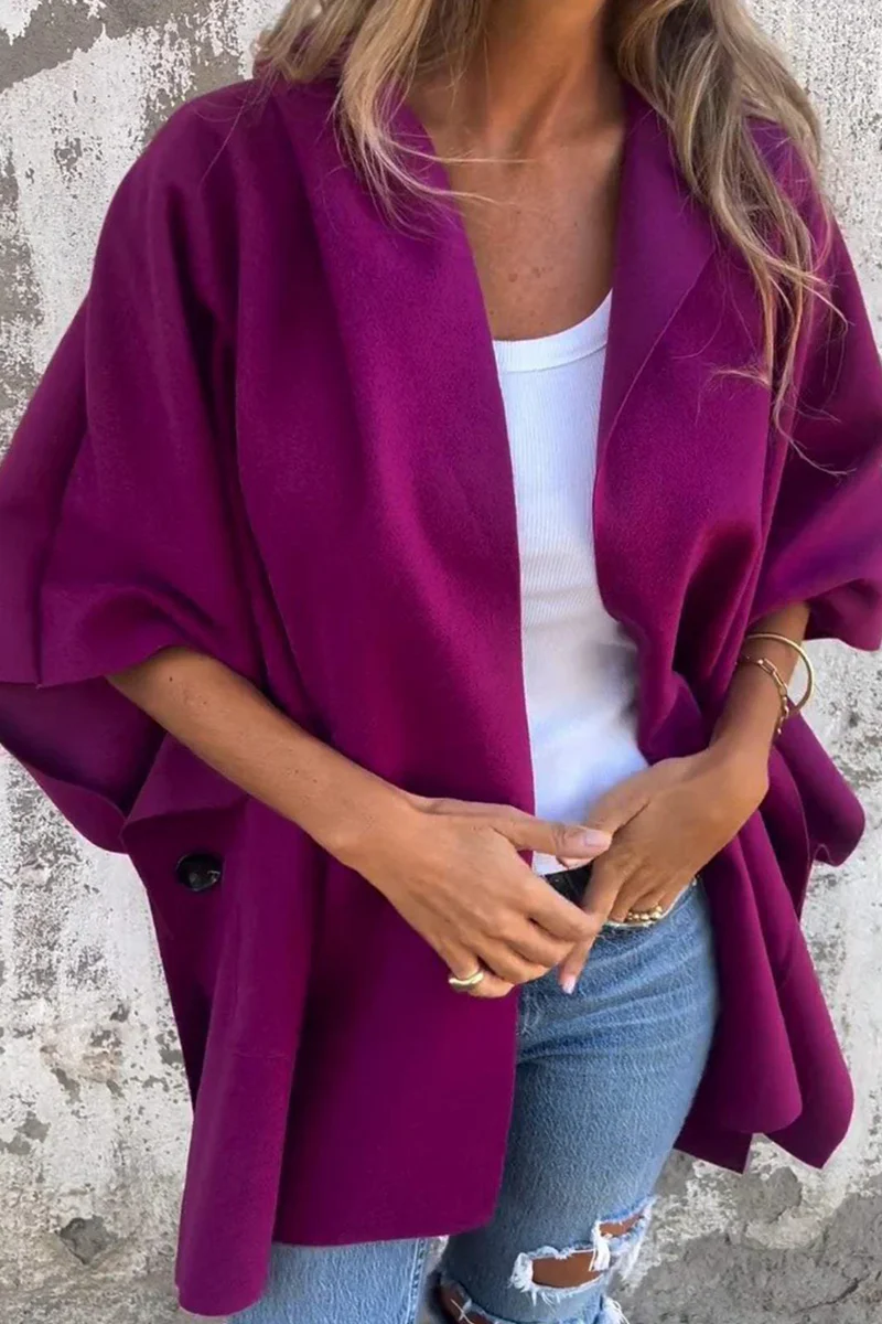 Diana | Casual solid color outerwear with pocket turn-down collar - Image 7