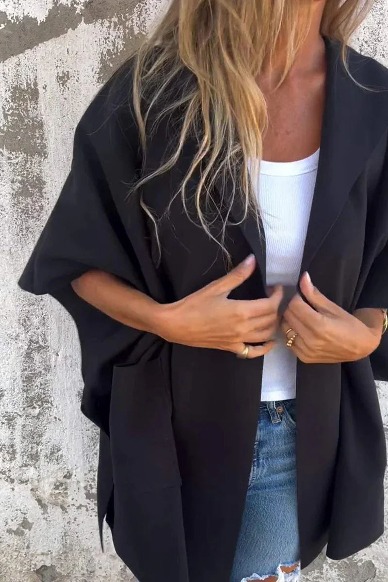 Diana | Casual solid color outerwear with pocket turn-down collar - Image 9