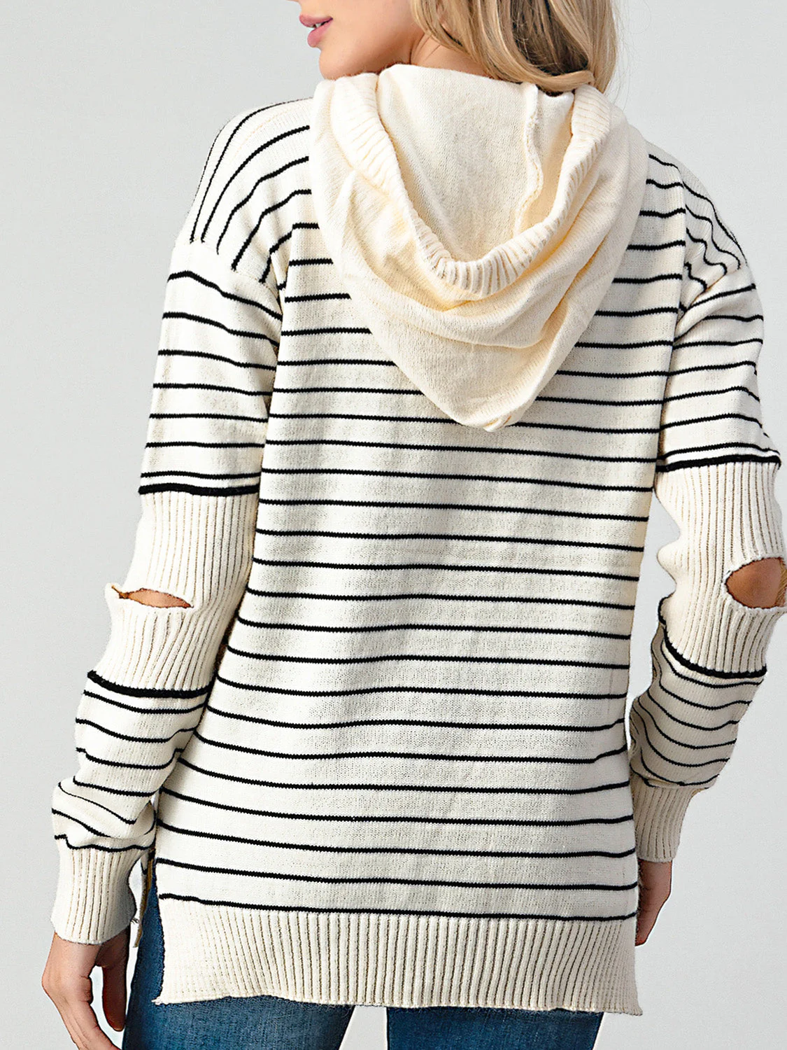Diana | Shiny striped slit sweater with cutouts - Image 2