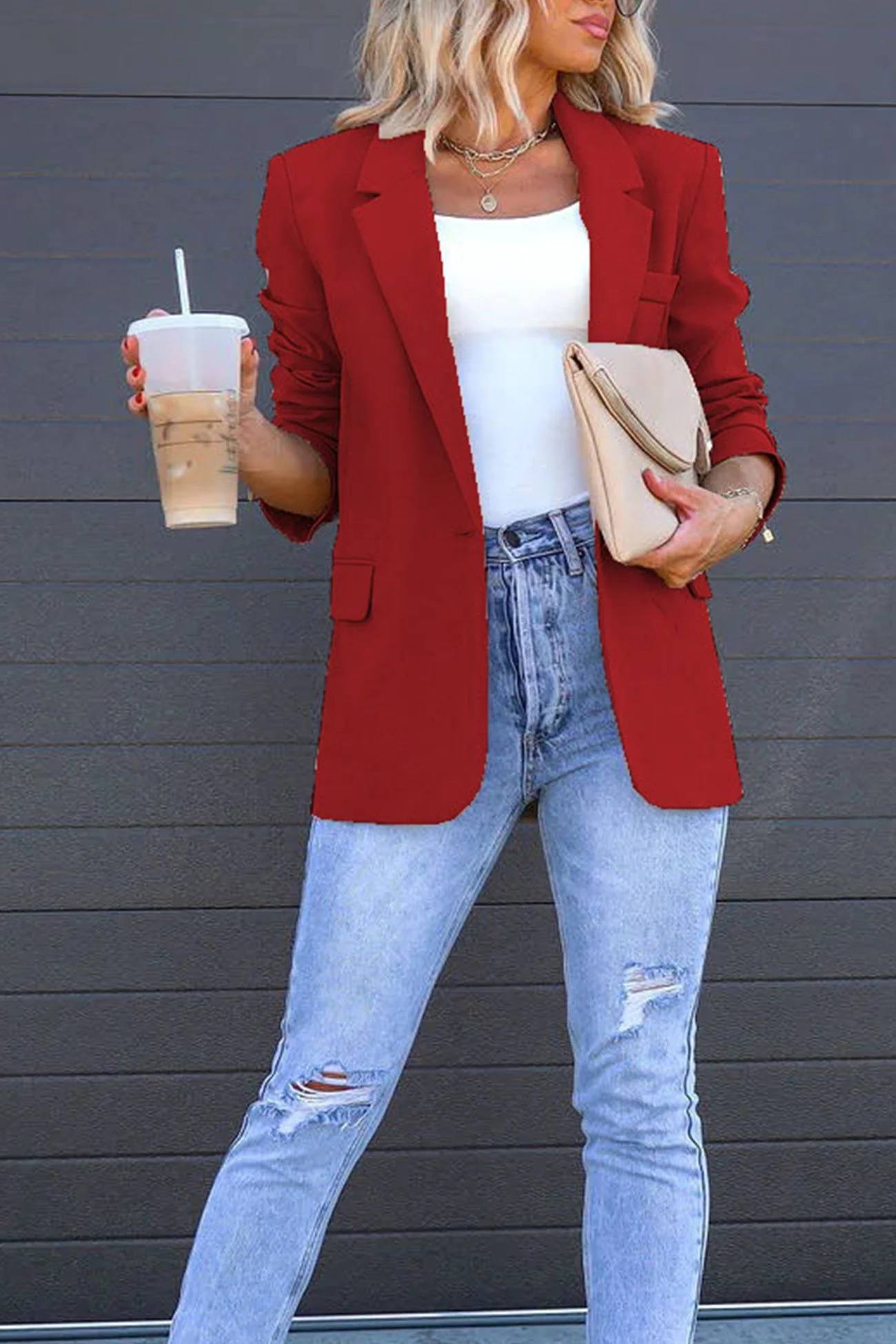 Diana | Solid color mid-length blazer with back slit - Image 10