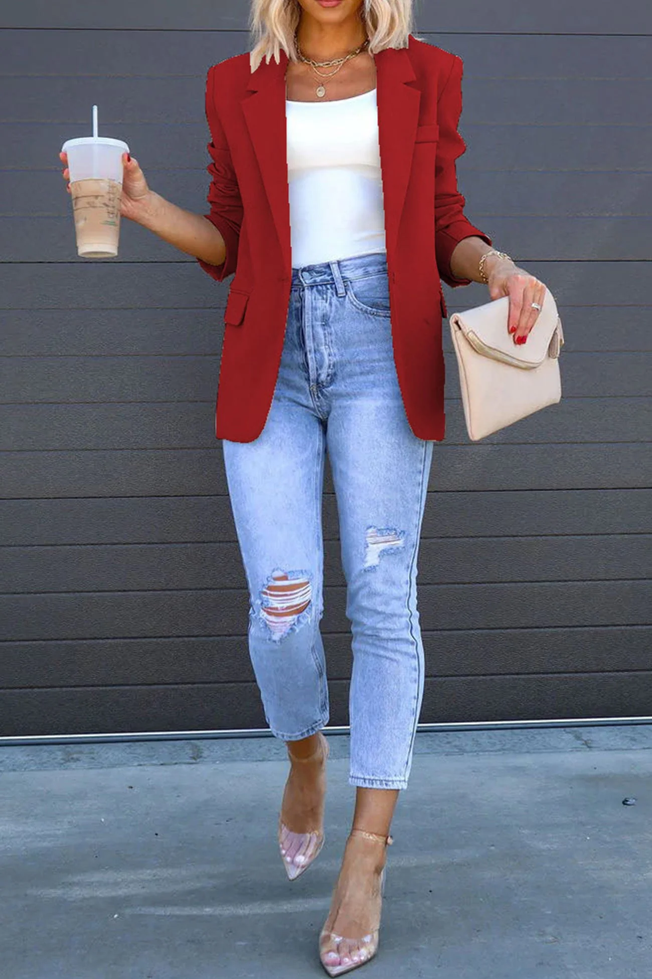 Diana | Solid color mid-length blazer with back slit - Image 12