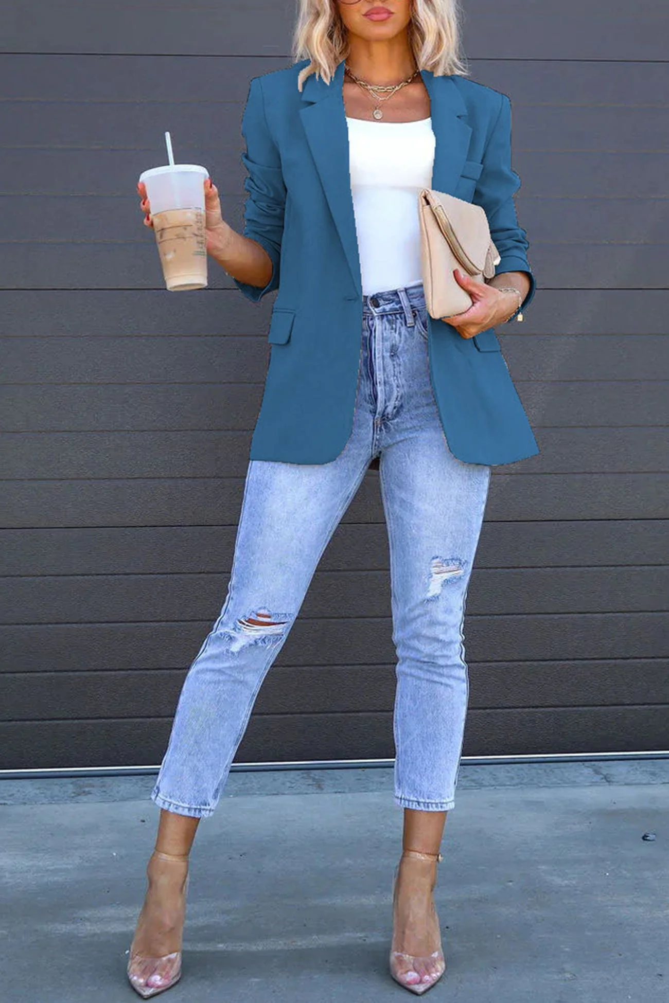 Diana | Solid color mid-length blazer with back slit - Image 14