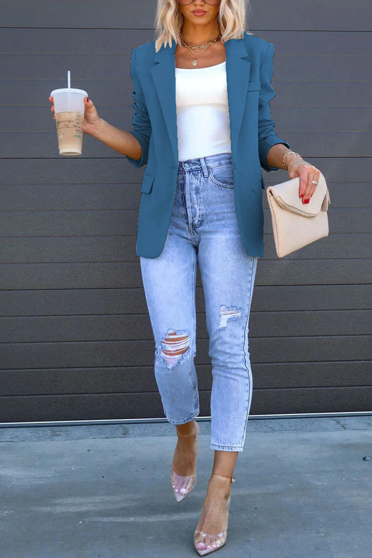Diana | Solid color mid-length blazer with back slit - Image 16