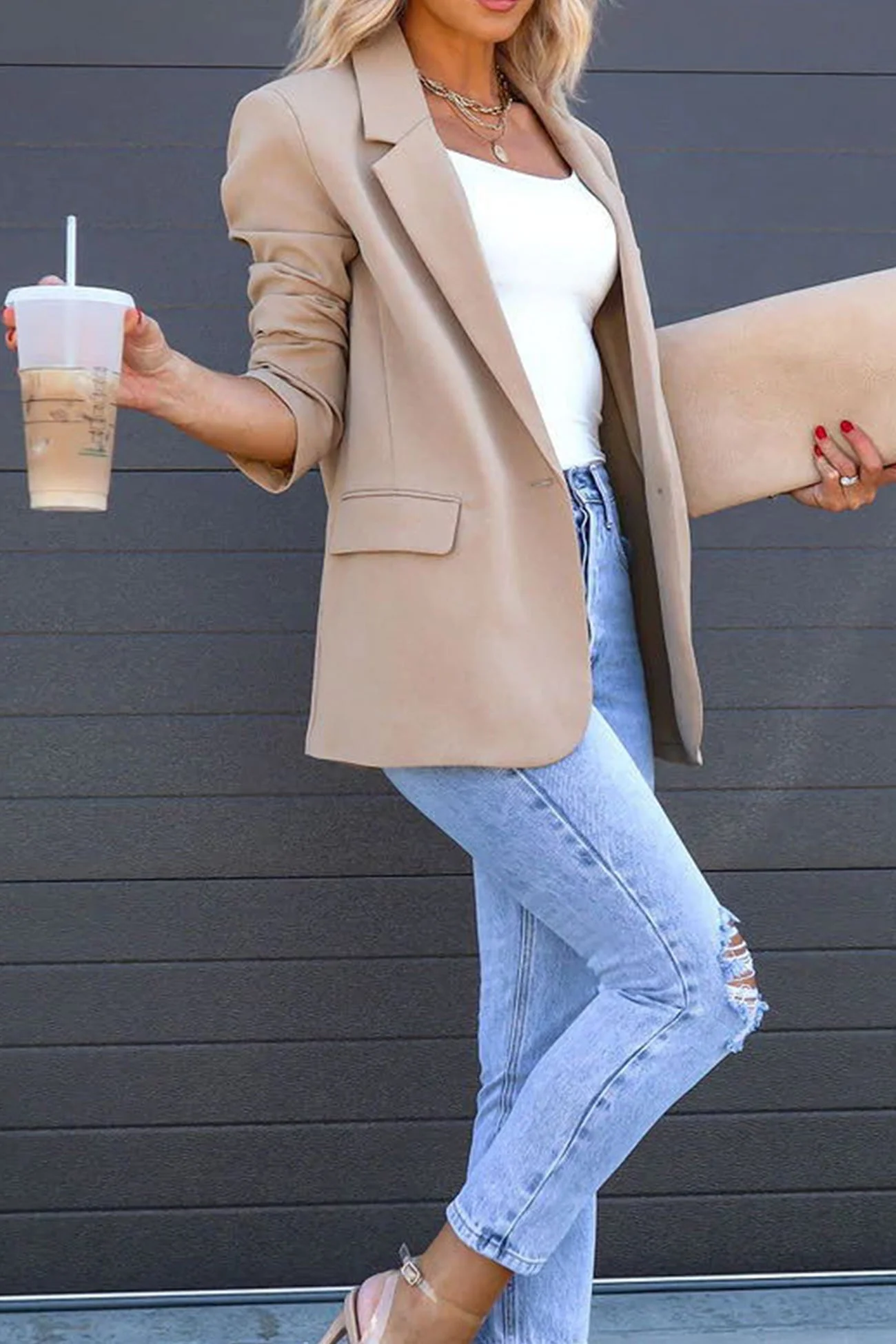 Diana | Solid color mid-length blazer with back slit - Image 2