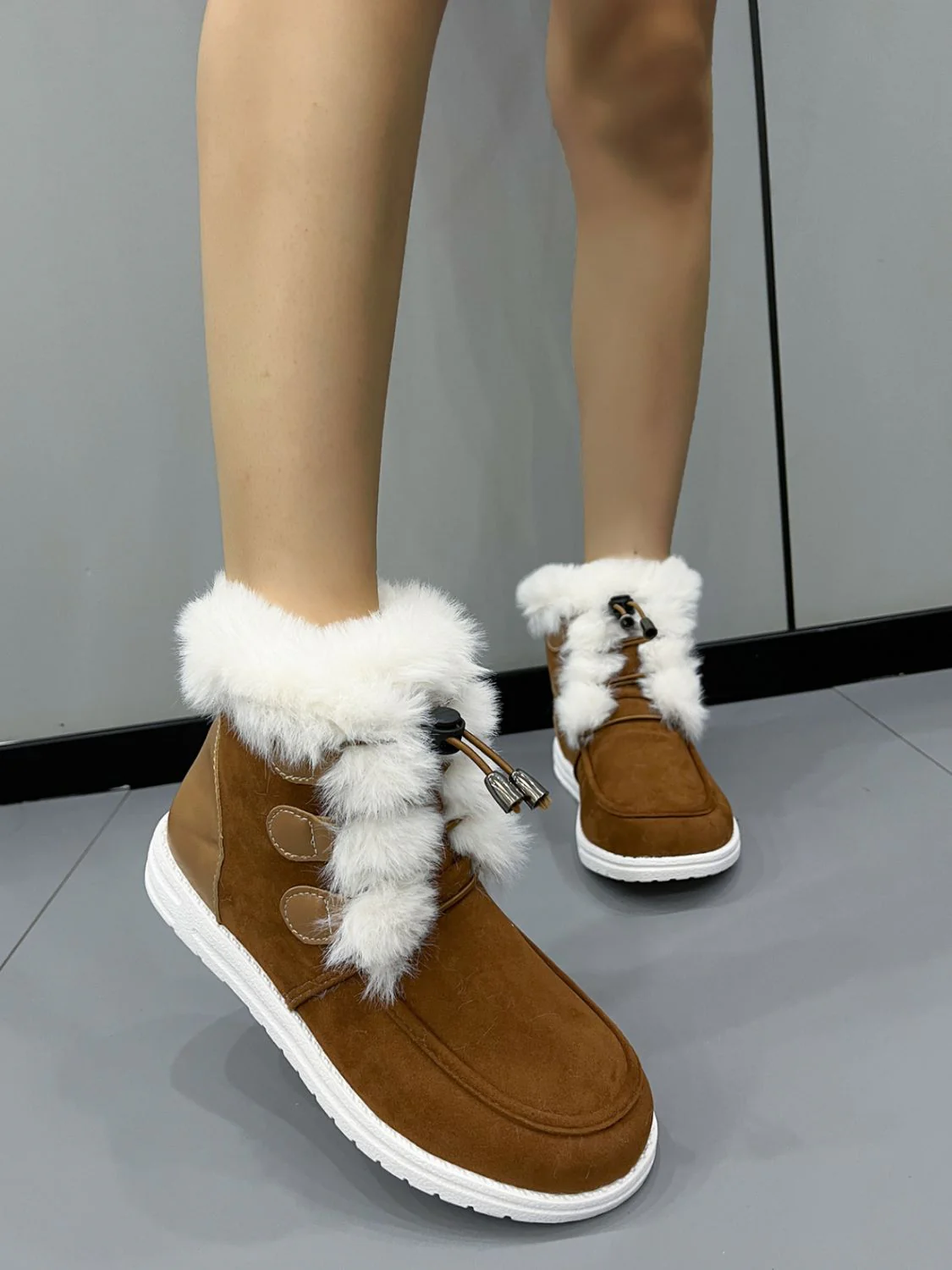 Dolores | Suede round toe boots with plush detail - Image 8