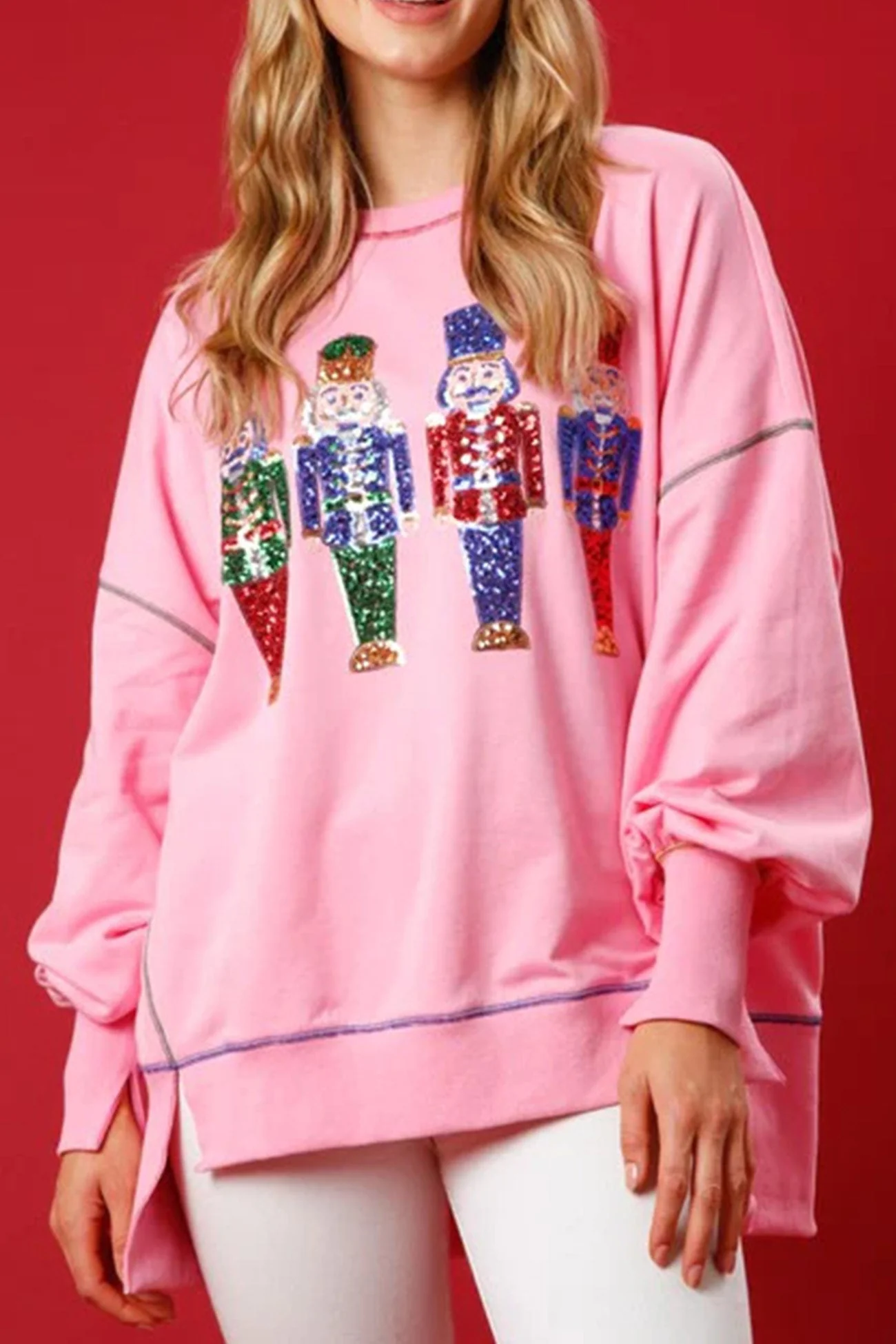Dominique | Sequin graphic sweatshirt with slit hem - Image 2