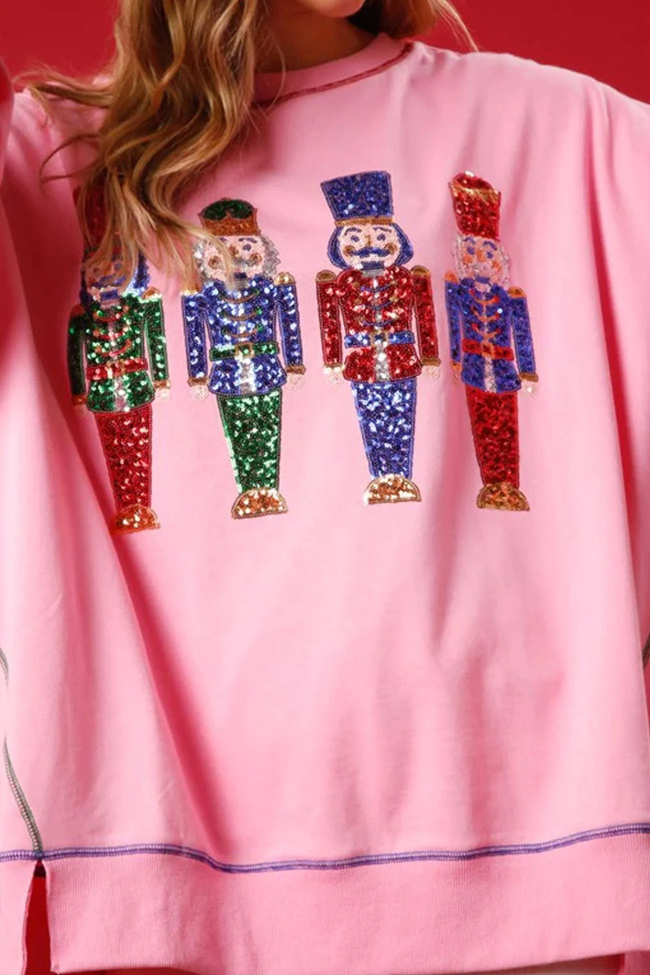 Dominique | Sequin graphic sweatshirt with slit hem - Image 4