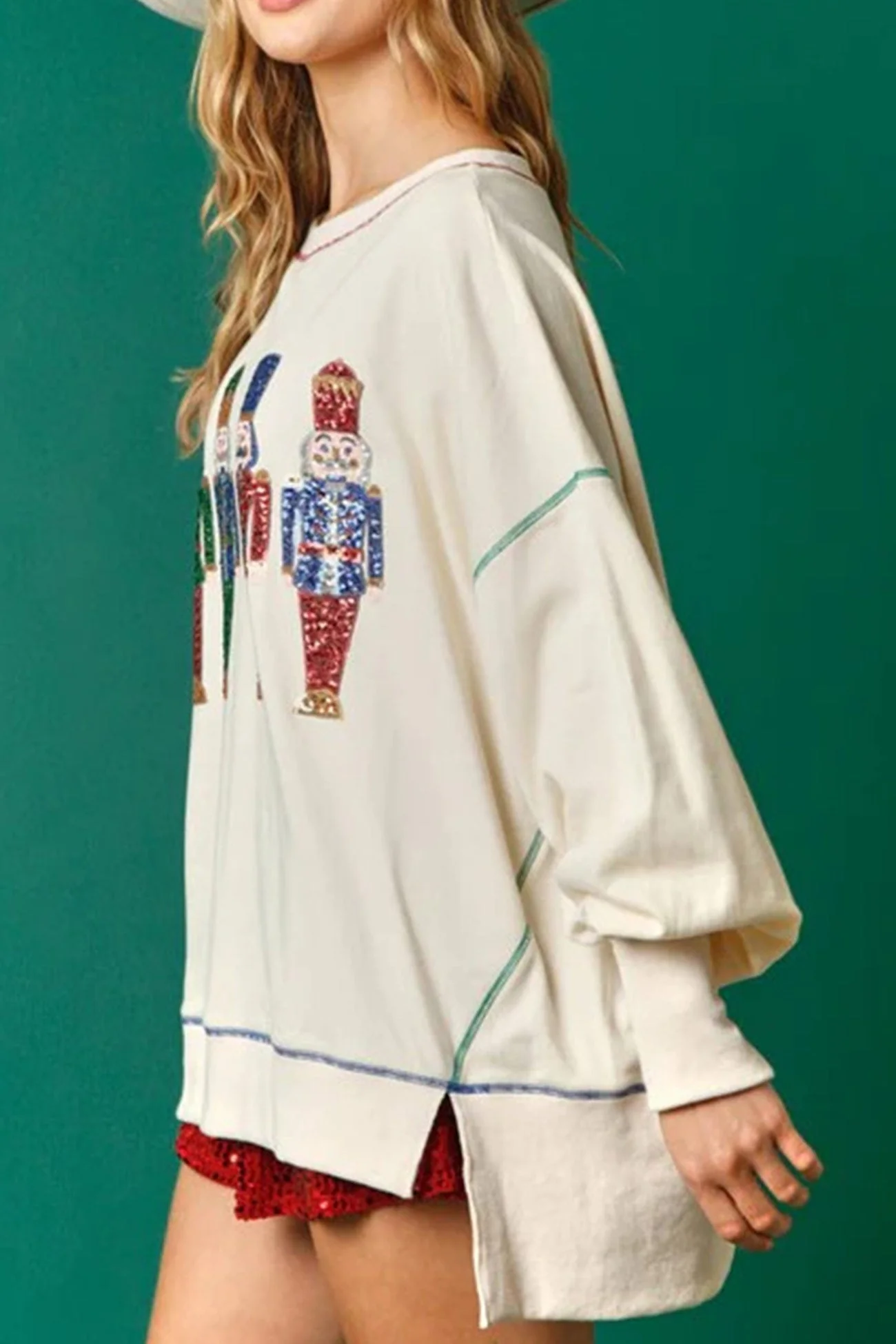 Dominique | Sequin graphic sweatshirt with slit hem - Image 6