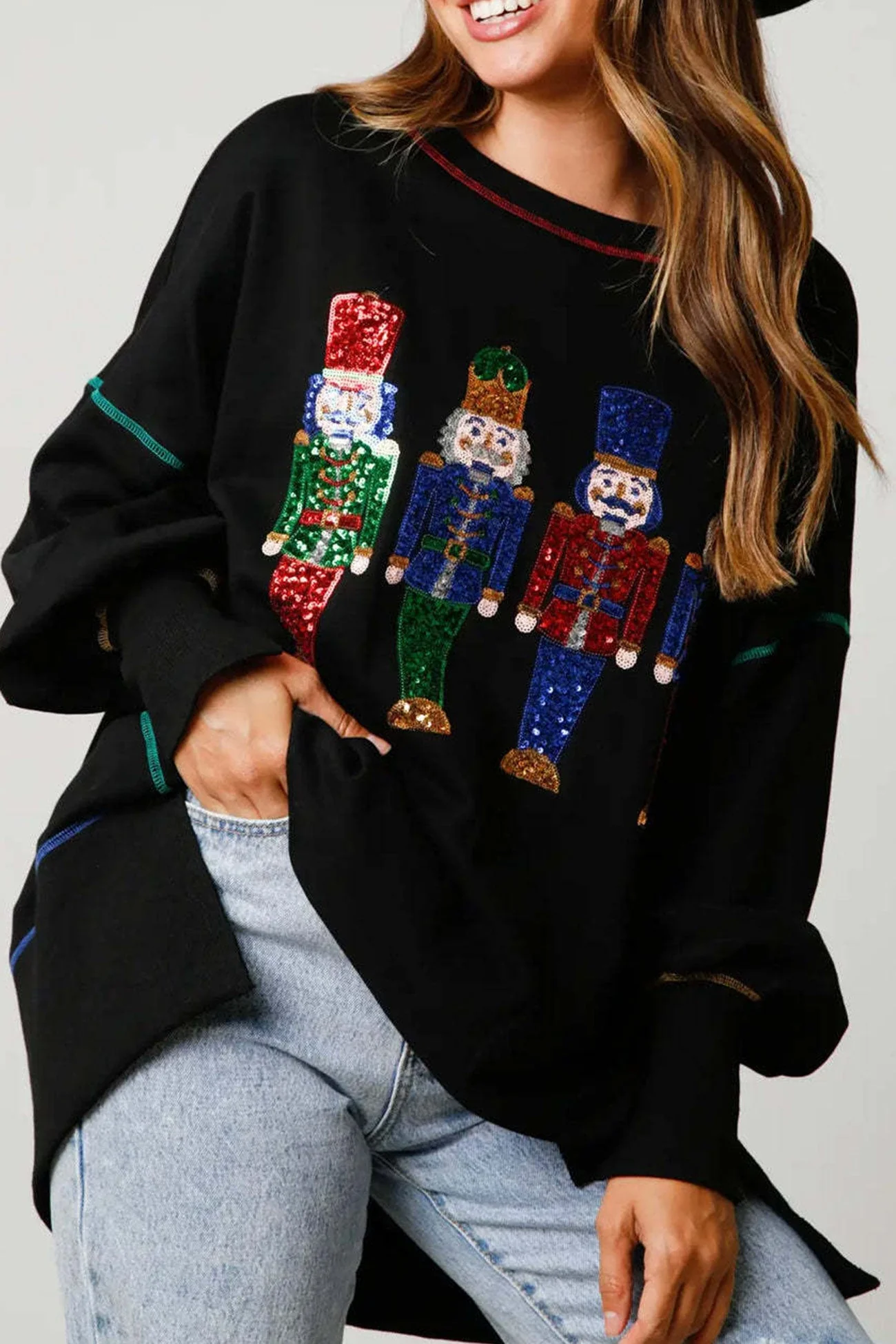 Dominique | Sequin graphic sweatshirt with slit hem - Image 7