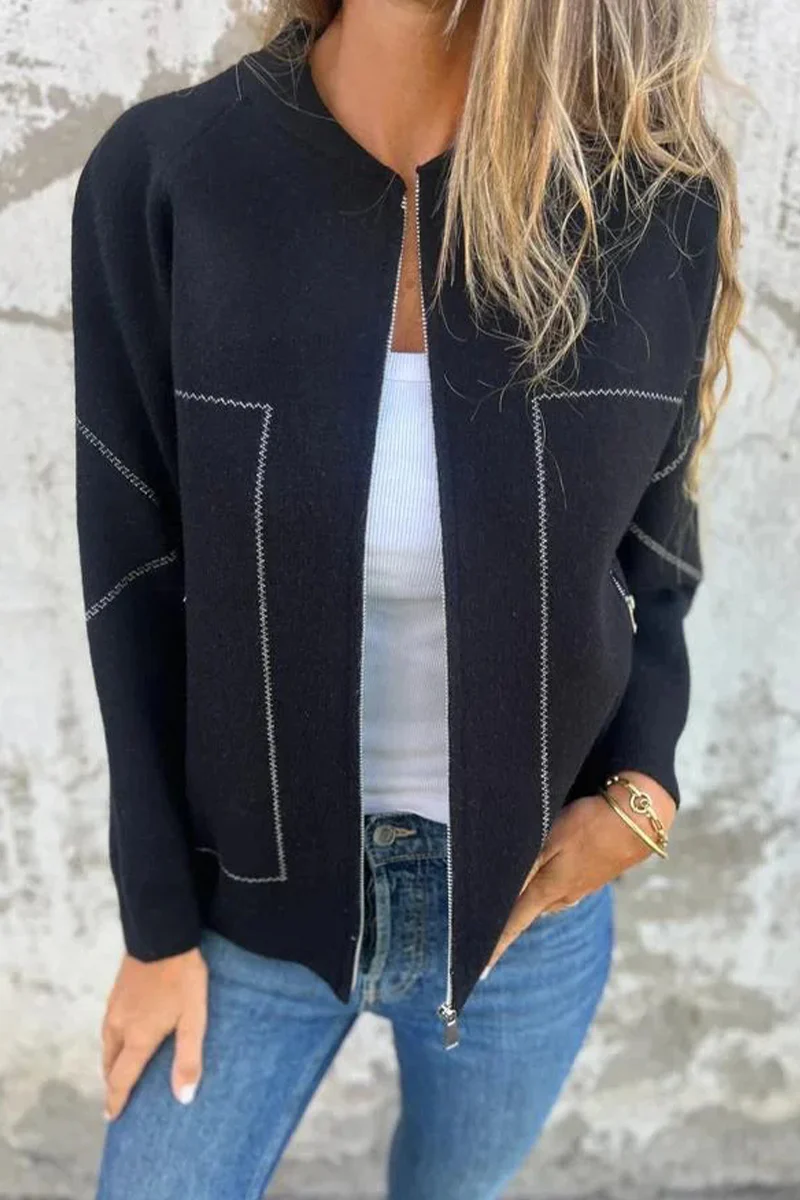 Dora | Casual daily solid color outerwear with pocket patchwork zipper and O-neck - Image 10