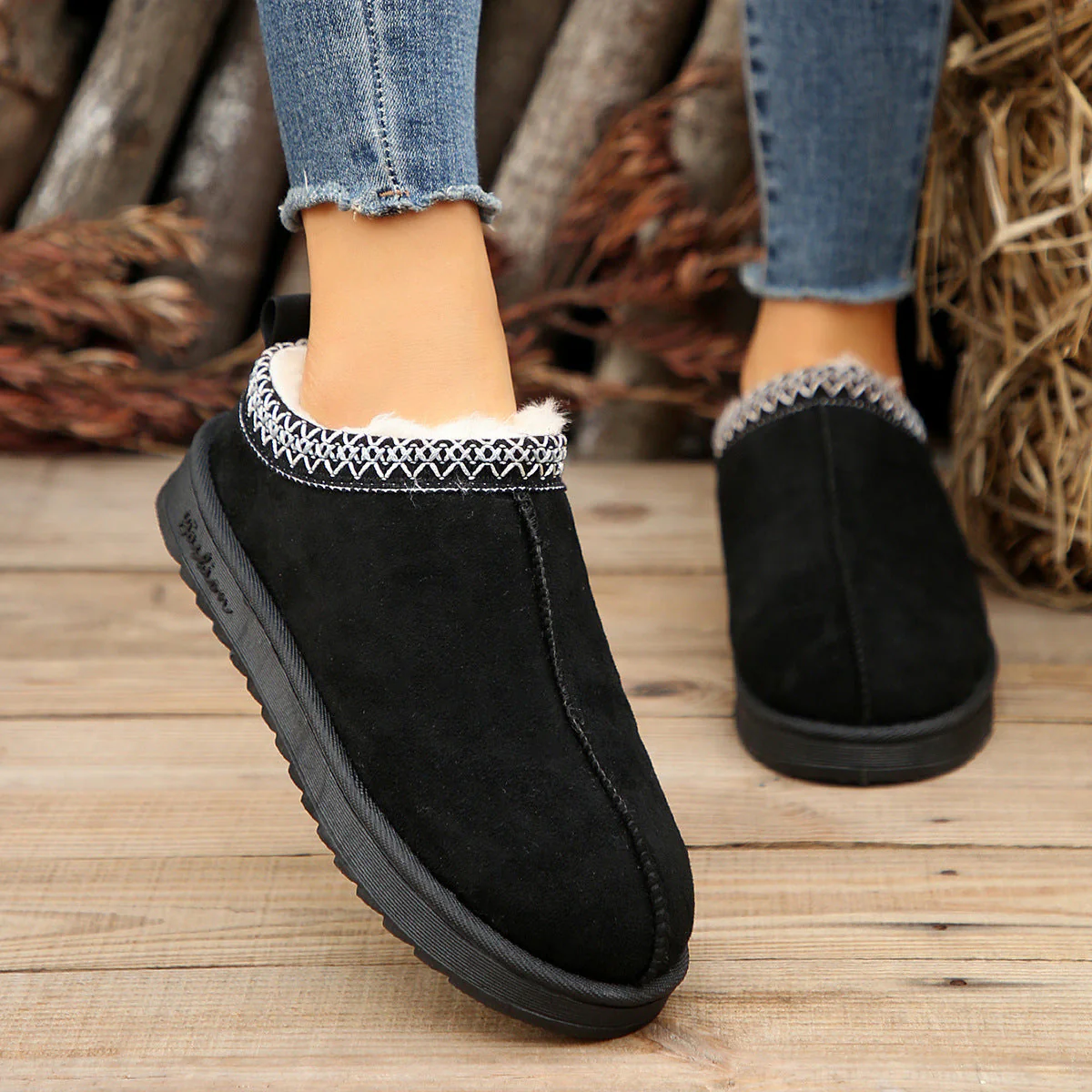 Doris | Casual Living Patchwork Solid Color Round Warm Comfortable Shoes