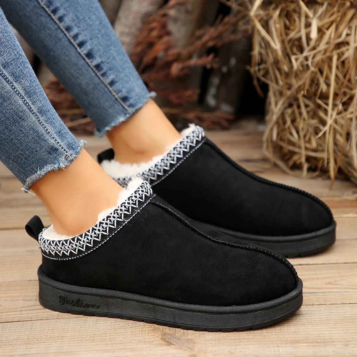 Doris | Casual Living Patchwork Solid Color Round Warm Comfortable Shoes - Image 10