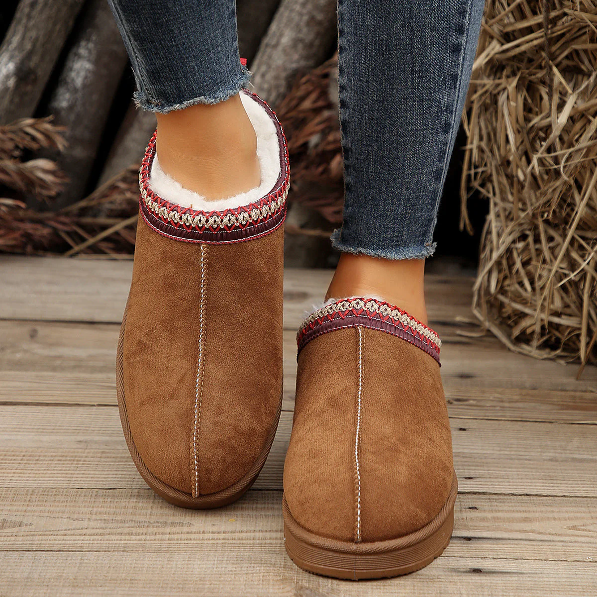 Doris | Casual Living Patchwork Solid Color Round Warm Comfortable Shoes - Image 6