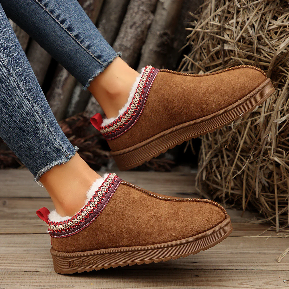 Doris | Casual Living Patchwork Solid Color Round Warm Comfortable Shoes - Image 8