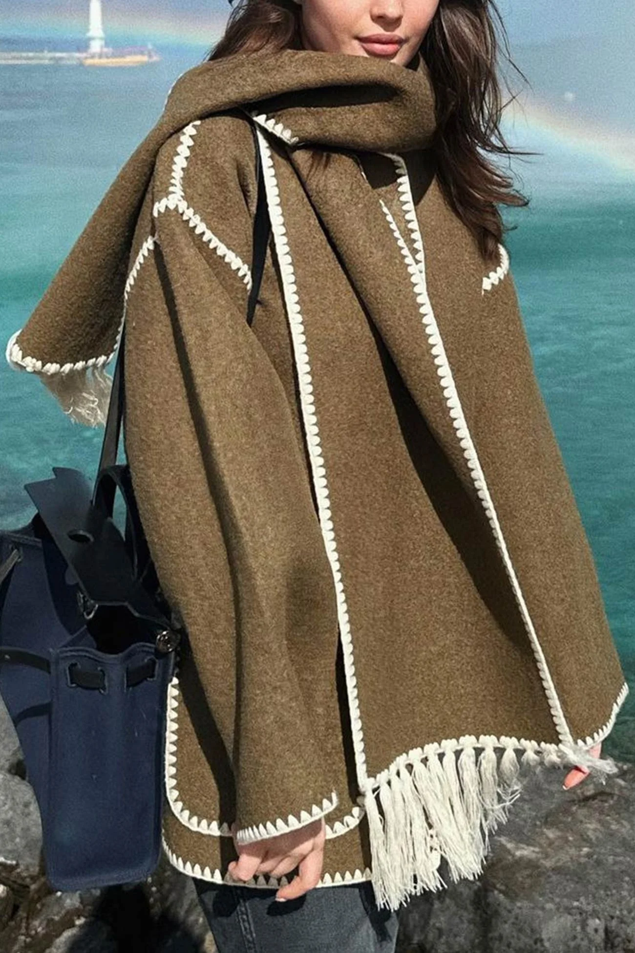 Doris | Fringed hem with shawl coat - Image 8