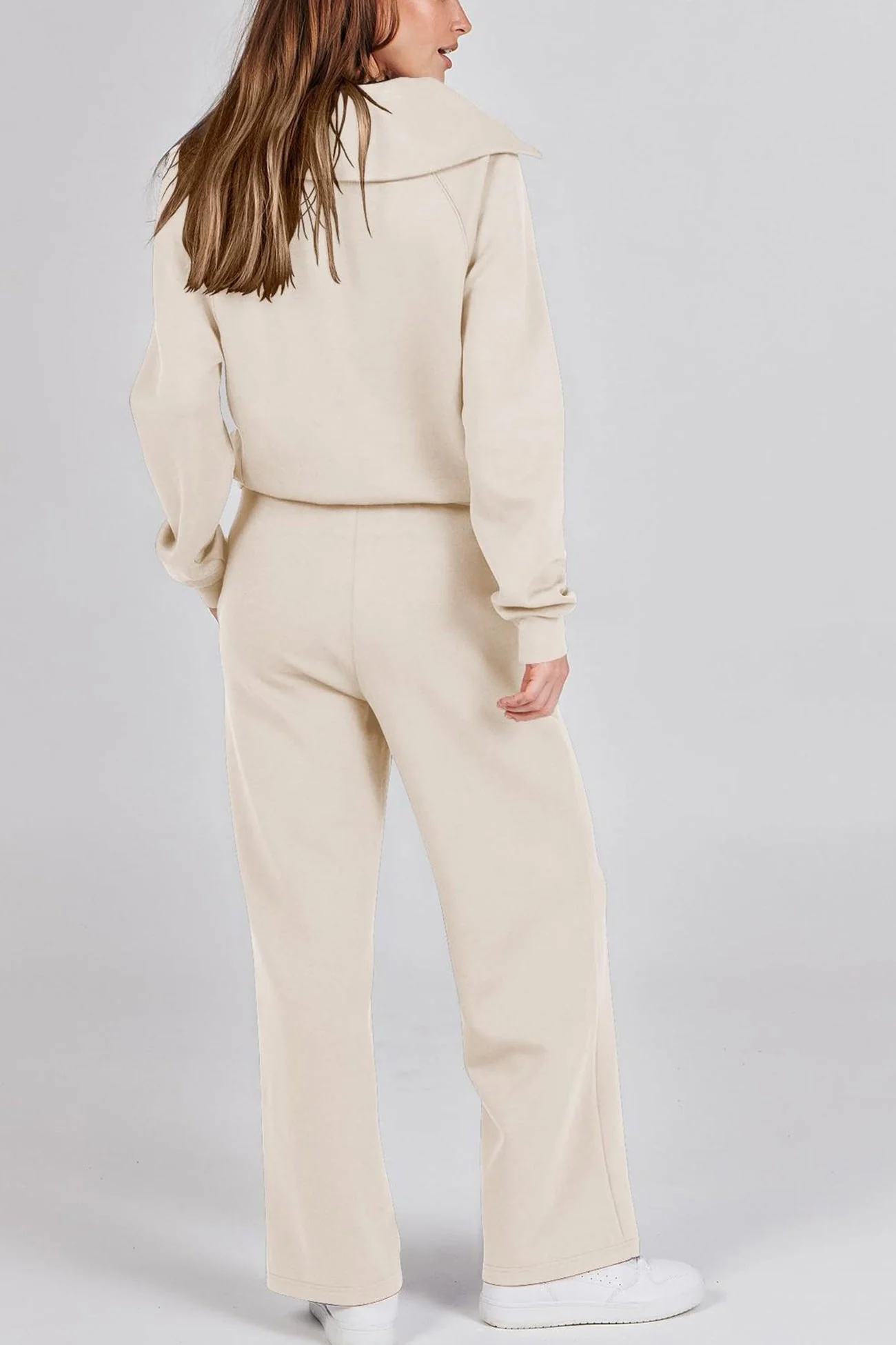 Doris | Wide leg long pants set with lapel zip sweatshirt - Image 28