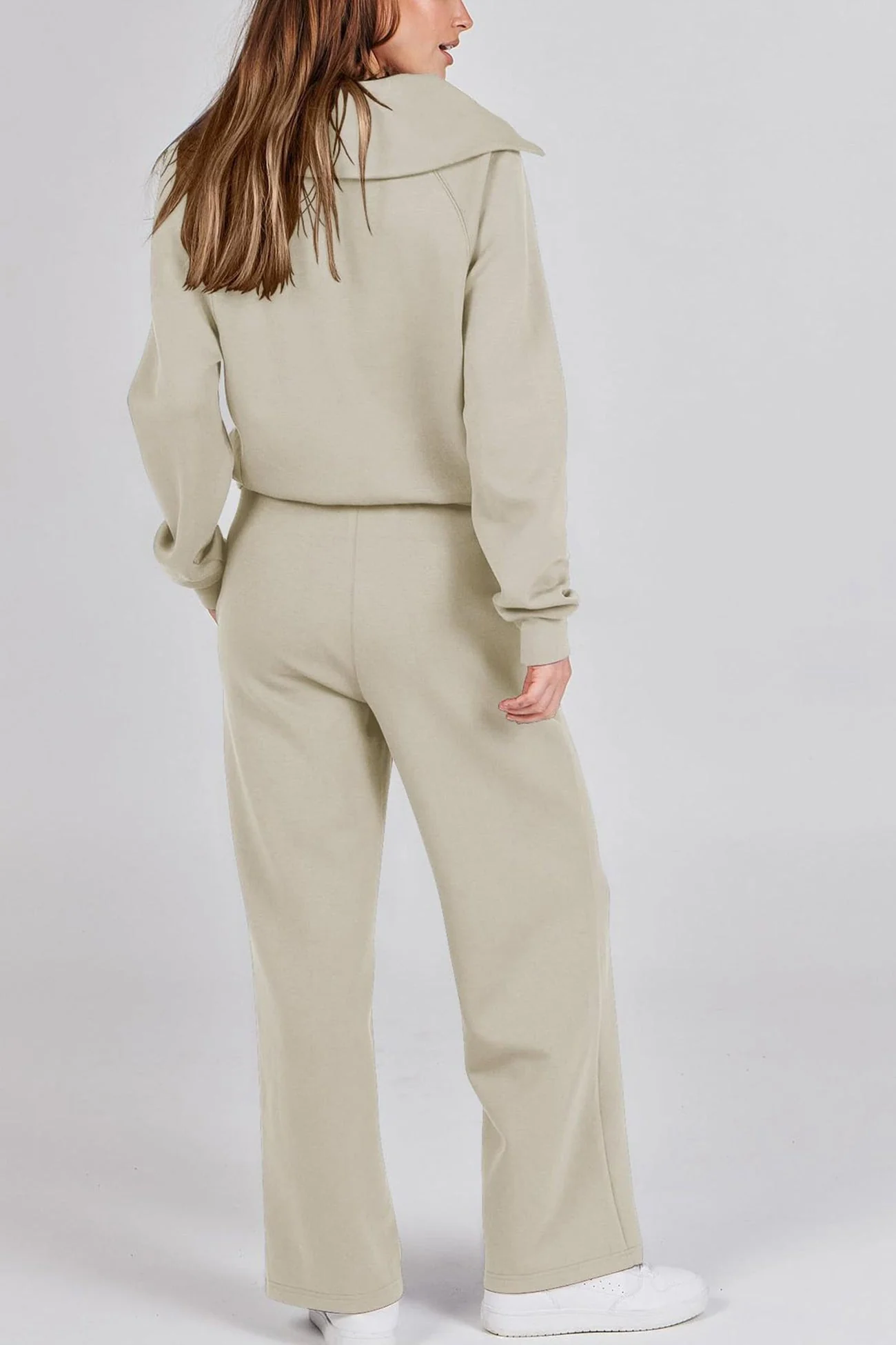 Doris | Wide leg long pants set with lapel zip sweatshirt - Image 36