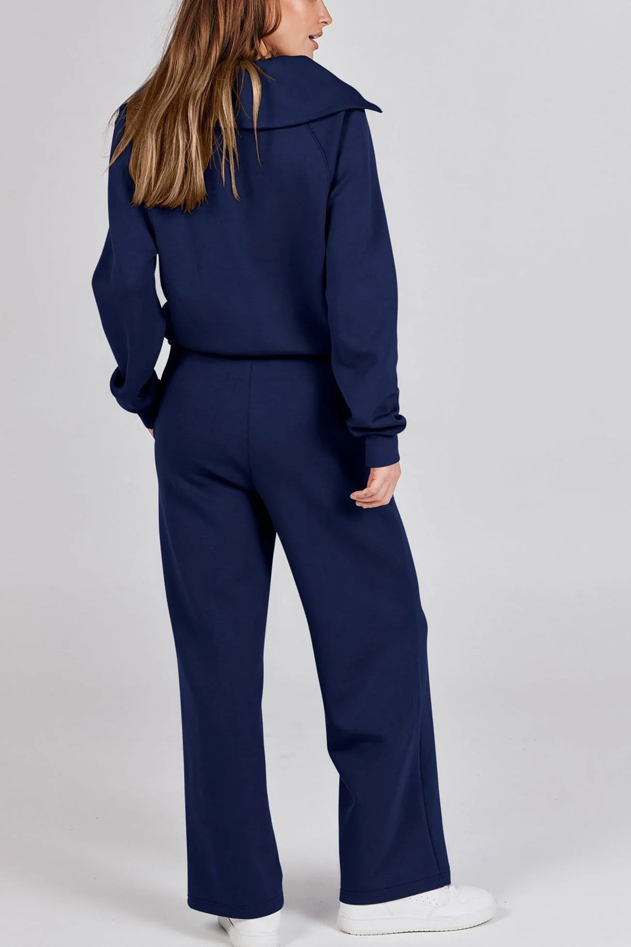 Doris | Wide leg long pants set with lapel zip sweatshirt - Image 40