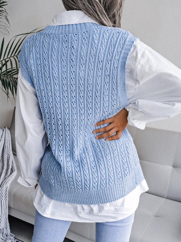 Doris® | Women'S V-Neck Hollow-Out Fried Dough Casual Knitted Vest Sweater - Image 5