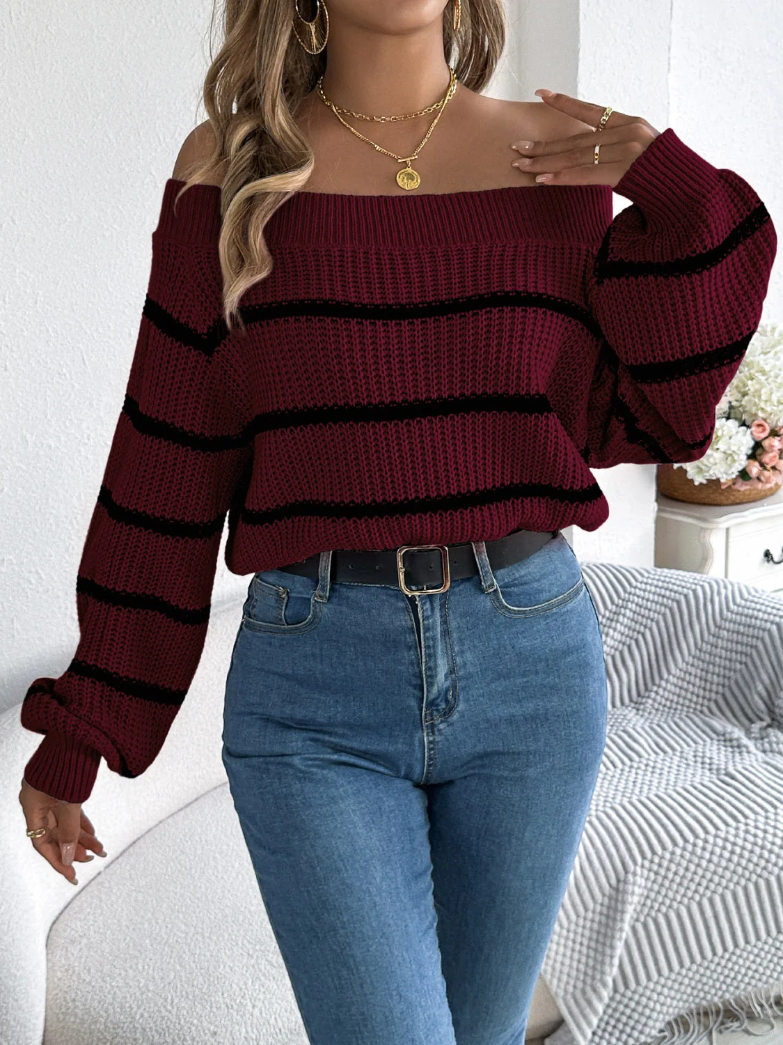 Dorotea | Striped off-the-shoulder long-sleeve sweater - Image 11