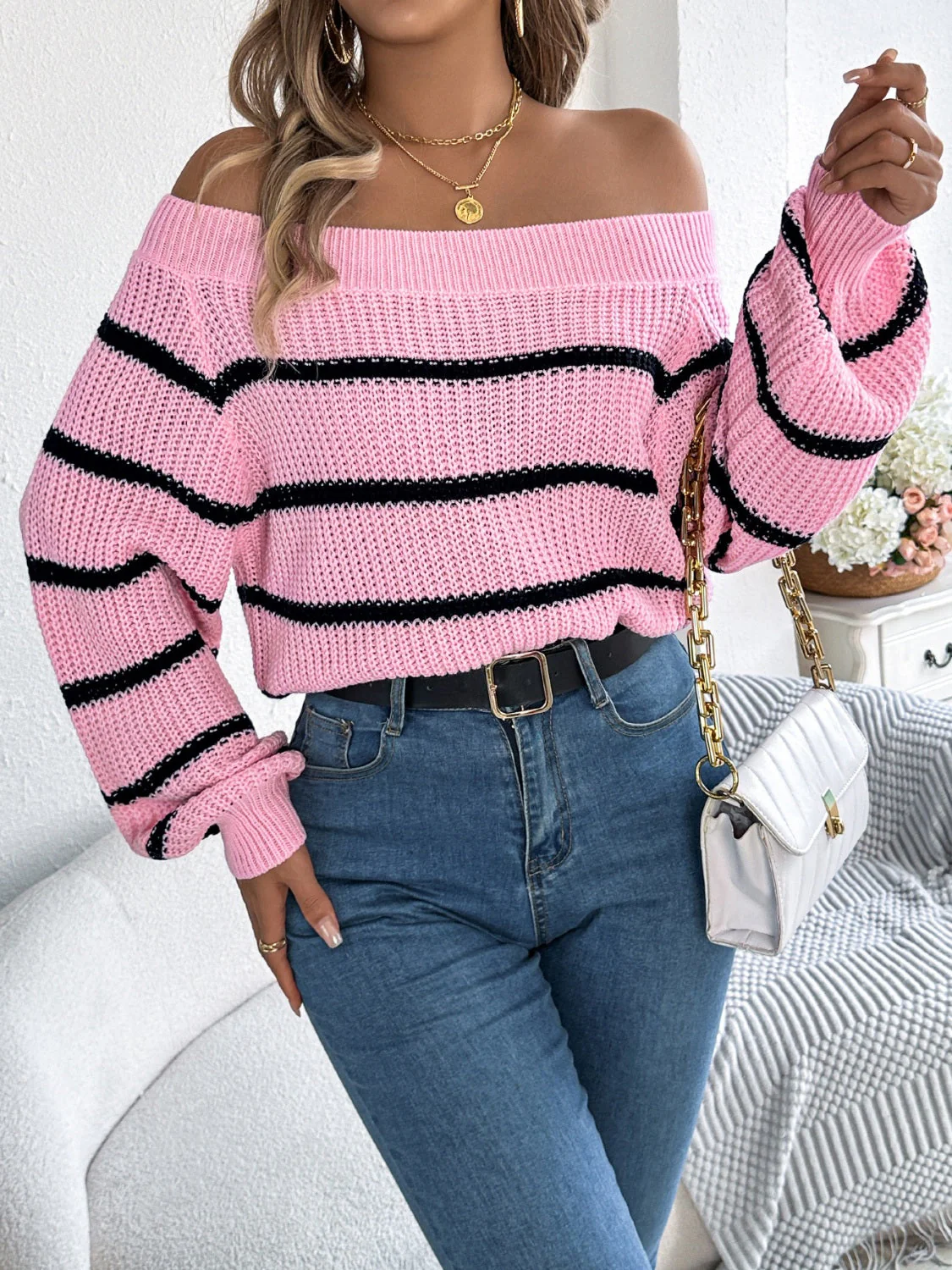 Dorotea | Striped off-the-shoulder long-sleeve sweater - Image 15