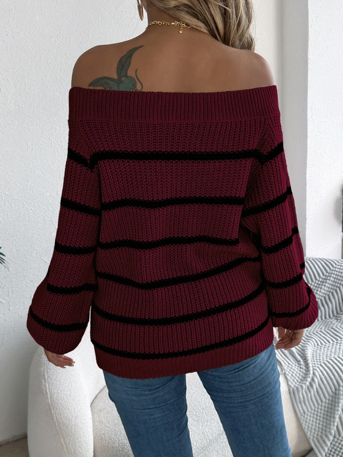Dorotea | Striped off-the-shoulder long-sleeve sweater - Image 8