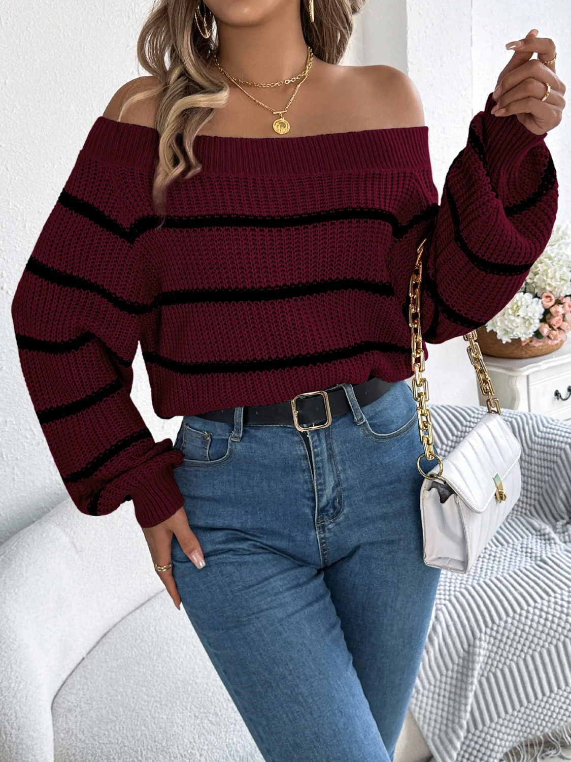 Dorotea | Striped off-the-shoulder long-sleeve sweater - Image 9