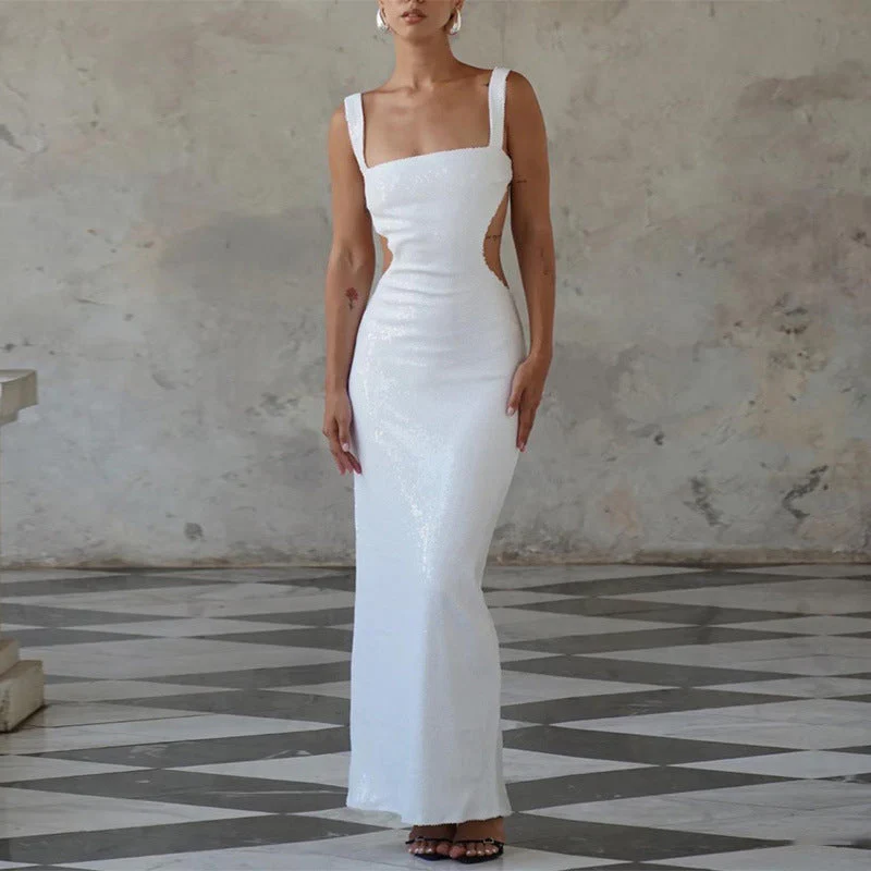 Edith® | Charming Sequin Sling Square Collar Backless Dress Skirt