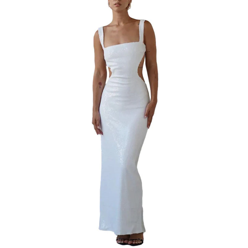 Edith® | Charming Sequin Sling Square Collar Backless Dress Skirt - Image 3