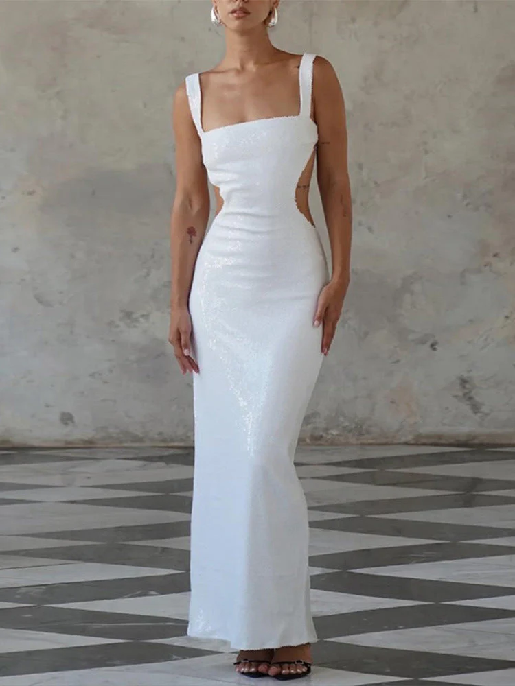 Edith® | Charming Sequin Sling Square Collar Backless Dress Skirt - Image 4