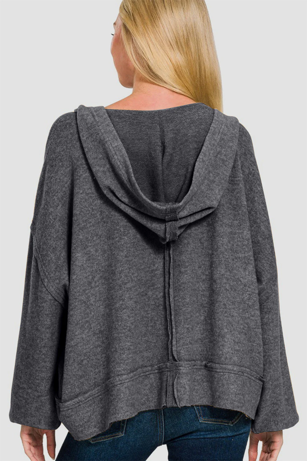 Edith | Zenana brushed Hacci hoodie with exposed seams - Image 2