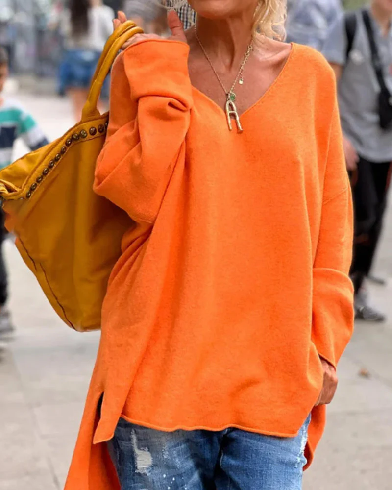 Edna | Fashionable loose V-neck sweater - Image 2