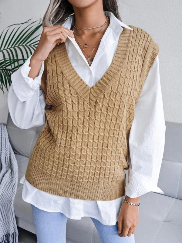 Edna® | Women'S V-Neck Fried Dough Casual Loose Knit Sweater - Image 3