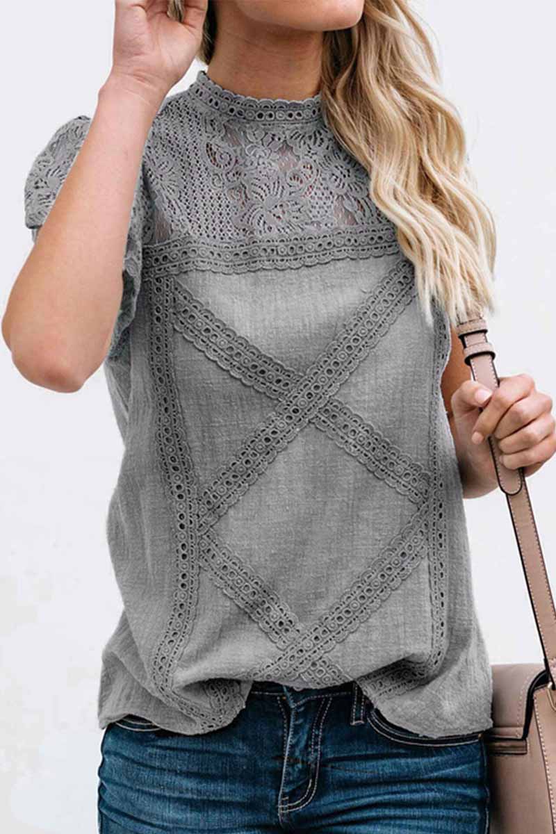 Edvige® | Chic Short-Sleeved Geometric Lace Blouse - Image 3