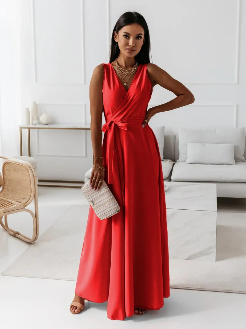 Edvige® | Women'S Solid Color V-Neck Long Dress - Image 4
