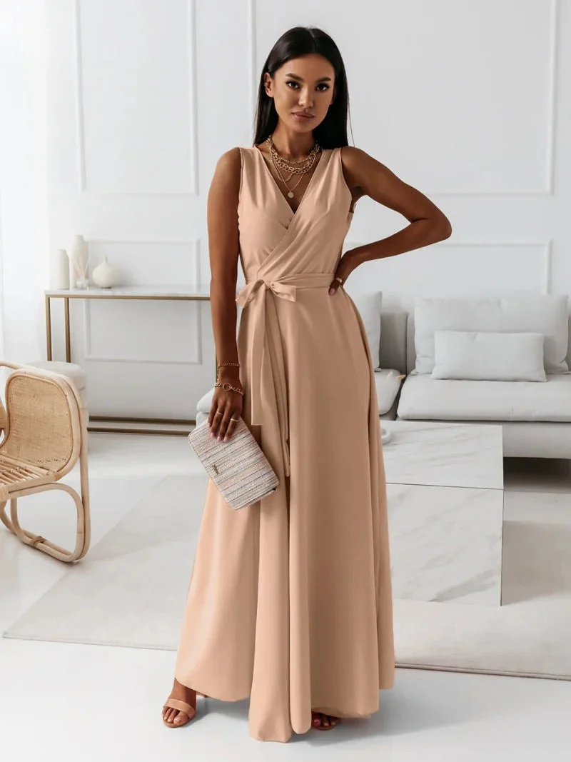 Edvige® | Women'S Solid Color V-Neck Long Dress - Image 5