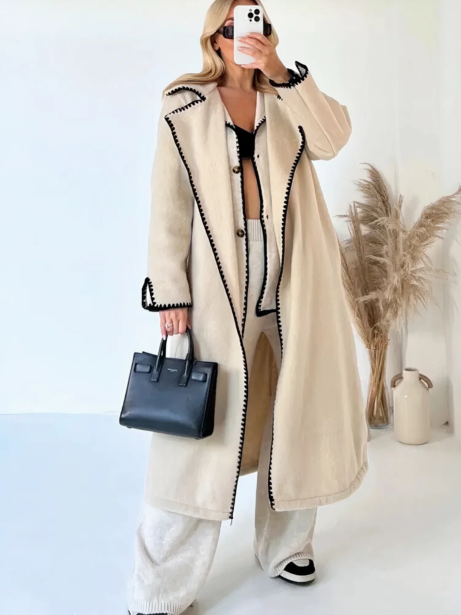 Ekaterina® | Long, loose women's coat with lapels - Image 2
