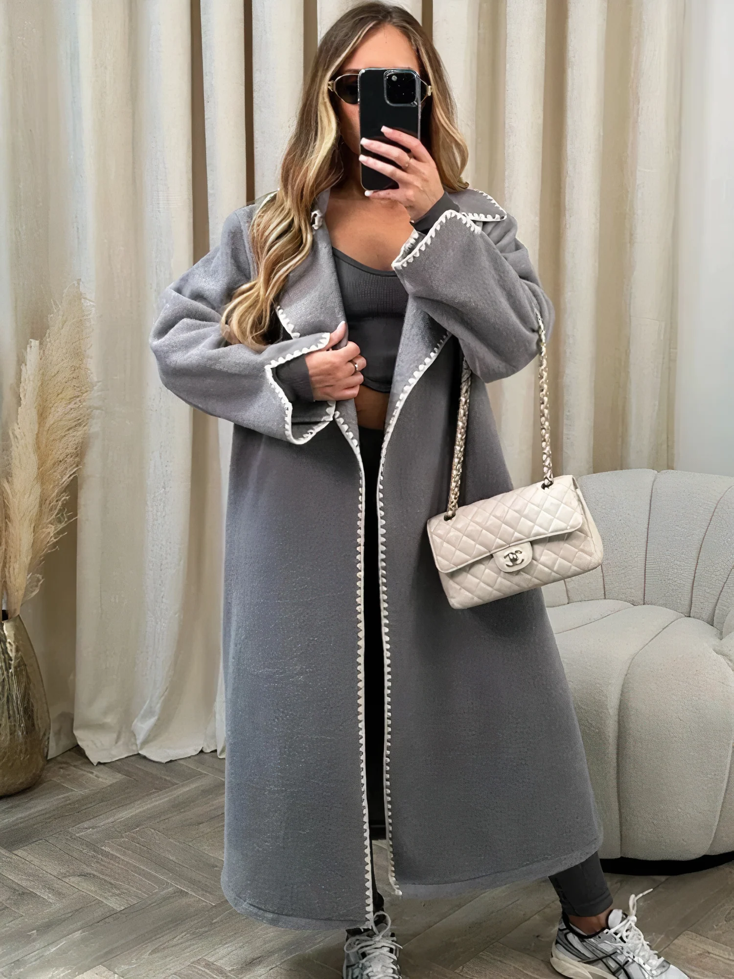 Ekaterina | Long, loose women's coat with lapels - Image 3