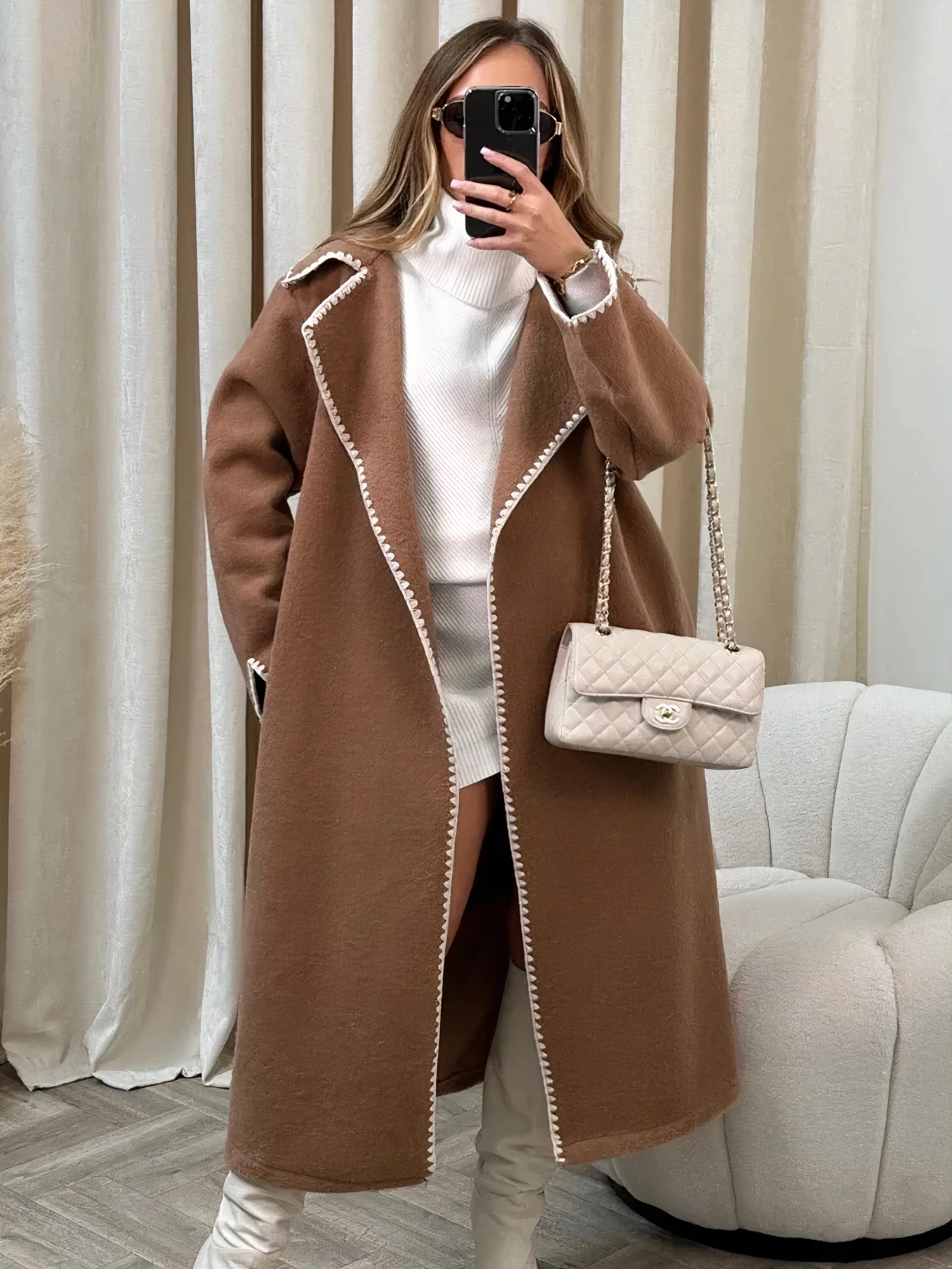 Ekaterina | Long, loose women's coat with lapels - Image 4