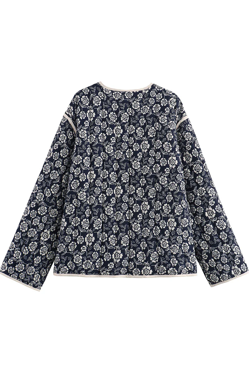 Ela | Casual street floral pocket patchwork V-neck outerwear - Image 4