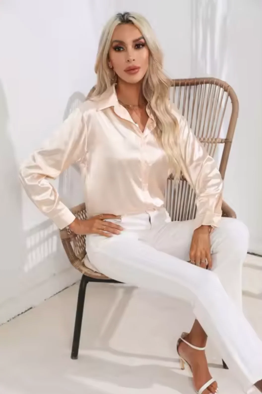 Eleanor® | Long Sleeve Satin Blouse