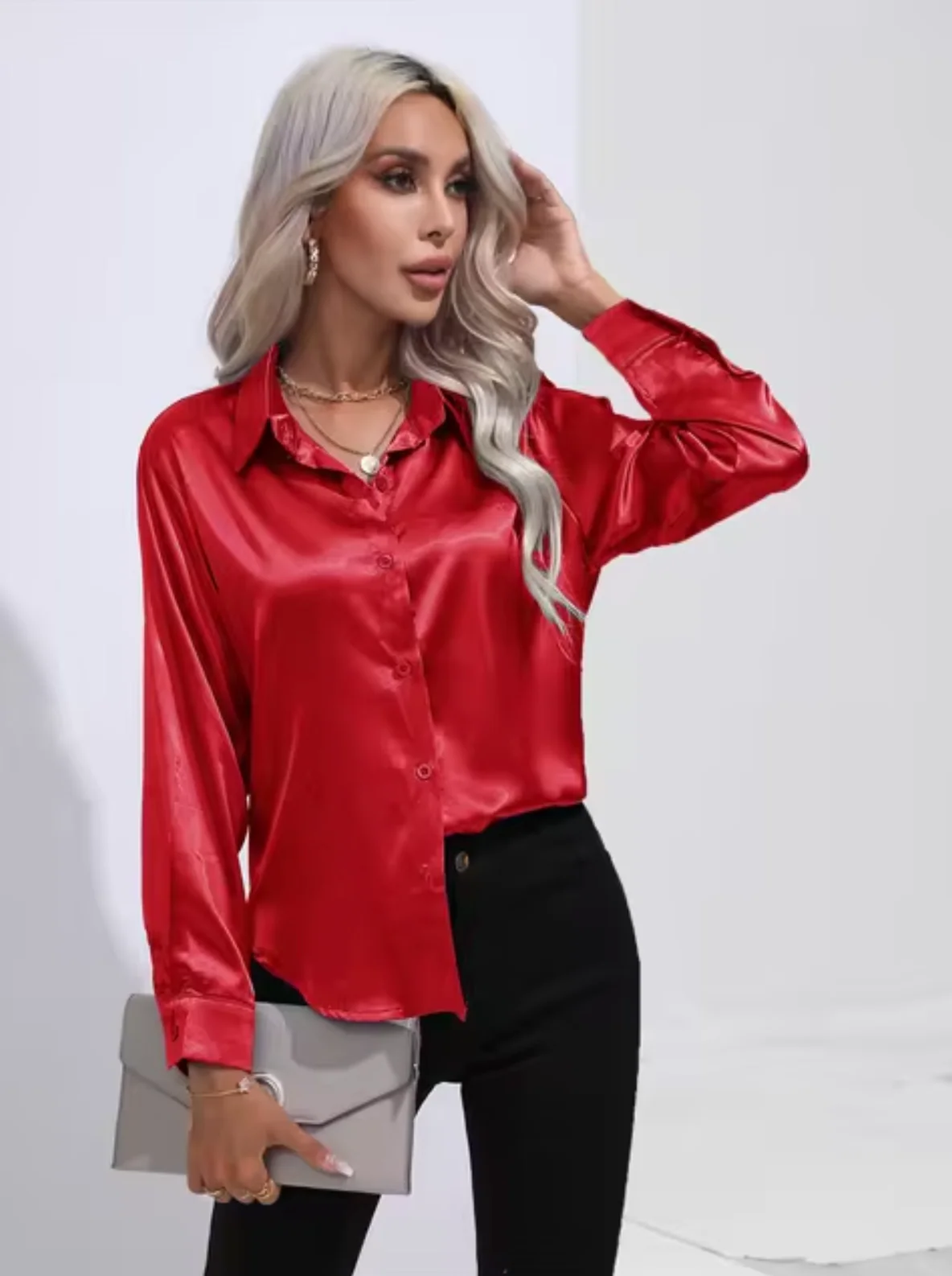 Eleanor® | Long Sleeve Satin Blouse - Image 2
